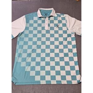 Vivid Golf Shirt Mens XL Aqua Geometric Patterned Performance Golf Polo Shirt